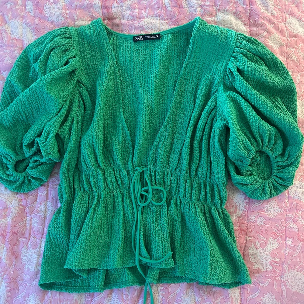 Zara Green Puff Sleeve Top